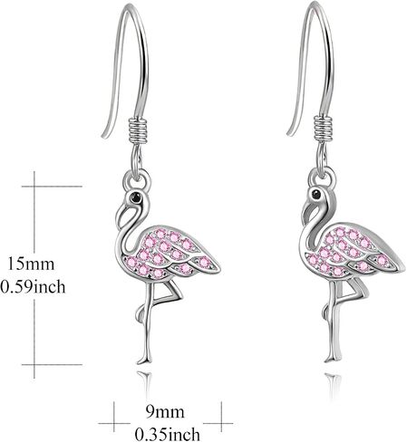 TANGPOET Flamingo Necklace Dangle Earrings Set for Women 925 Sterling Silver Rose Gold Plated Flamingo Jewelry Gifts with Gift Box in Kuwait