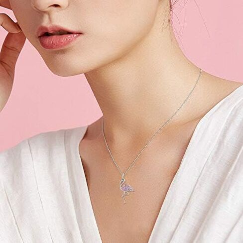 TANGPOET Flamingo Necklace Dangle Earrings Set for Women 925 Sterling Silver Rose Gold Plated Flamingo Jewelry Gifts with Gift Box in Kuwait