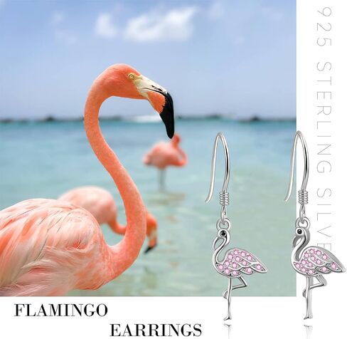 TANGPOET Flamingo Necklace Dangle Earrings Set for Women 925 Sterling Silver Rose Gold Plated Flamingo Jewelry Gifts with Gift Box in Kuwait