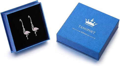 TANGPOET Flamingo Necklace Dangle Earrings Set for Women 925 Sterling Silver Rose Gold Plated Flamingo Jewelry Gifts with Gift Box in Kuwait