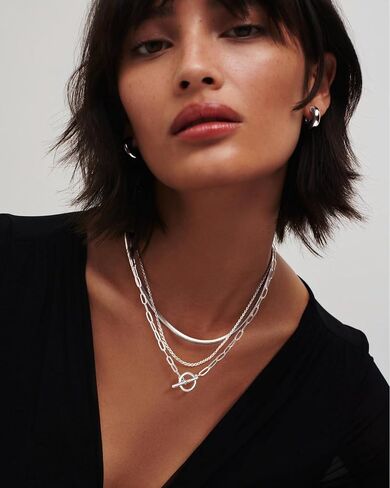 Freekiss 925 Sterling Silver Layered Necklace and Bracelet Set for Women, Dainty Paperclip Chain T-Bar Toggle Necklace with Adjustable Layered Beaded Chain Bracelet, Trendy Stackable Silver Jewelry in Saudi Arabia