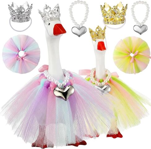 6-Piece Set with Crowns and Dresses, Mini Porch Goose Outfits, Mini Desk Goose Outfits,Polyester Material for Seasonal Decor, Festive Home Display Accessories Gold in Saudi Arabia