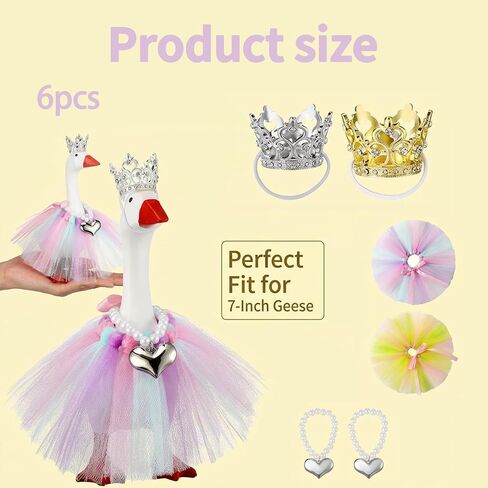 6-Piece Set with Crowns and Dresses, Mini Porch Goose Outfits, Mini Desk Goose Outfits,Polyester Material for Seasonal Decor, Festive Home Display Accessories Gold in Saudi Arabia