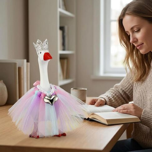 6-Piece Set with Crowns and Dresses, Mini Porch Goose Outfits, Mini Desk Goose Outfits,Polyester Material for Seasonal Decor, Festive Home Display Accessories Gold in Saudi Arabia