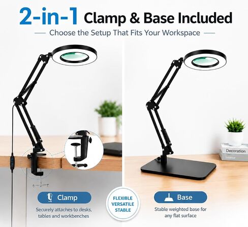 12X Magnifying Glass with Light and Stand, 2-in-1 Lighted Magnifier with Clamp 5 Color Modes LED Desk Lamp,Hands Free for Craft Hobby Reading Painting Sewing Close Work (5 Inches) in Saudi Arabia