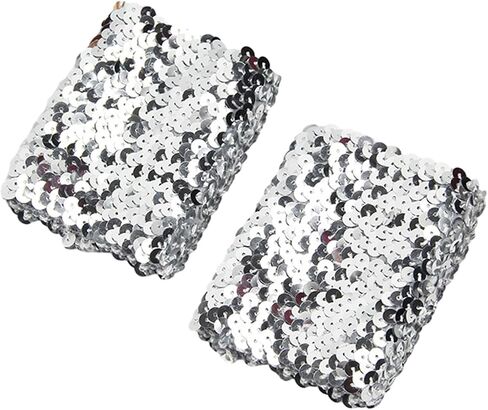 Stylish Stretchy Elastic Arm Sleeves Blingbling Sequins for Costume Women's Cuffs Arm Sleeve with Stunning Sequins, Approx.7x10cm/2.76x3.94'', Silver in Saudi Arabia