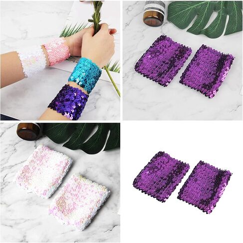 Stylish Stretchy Elastic Arm Sleeves Blingbling Sequins for Costume Women's Cuffs Arm Sleeve with Stunning Sequins, Approx.7x10cm/2.76x3.94'', Silver in Saudi Arabia
