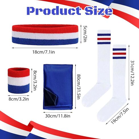 6 Pcs 80s Sweatbands and Striped High Tube Socks Set for Men Women in Saudi Arabia