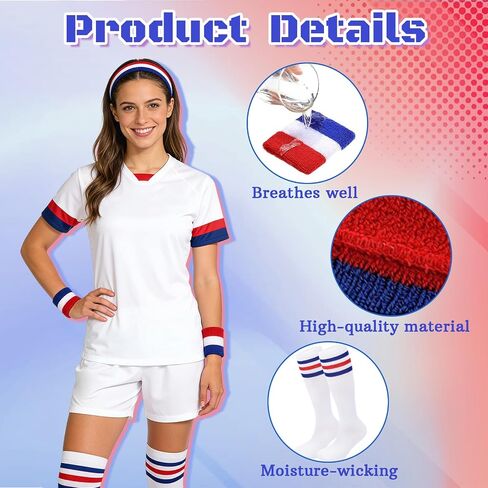 6 Pcs 80s Sweatbands and Striped High Tube Socks Set for Men Women in Saudi Arabia