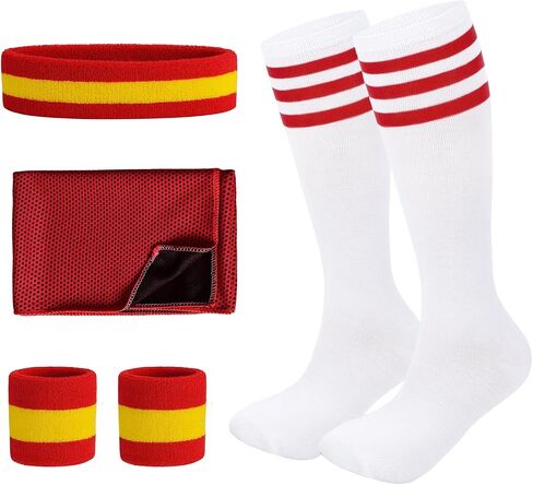 6 Pcs 80s Sweatbands and Striped High Tube Socks Set for Men Women in Saudi Arabia