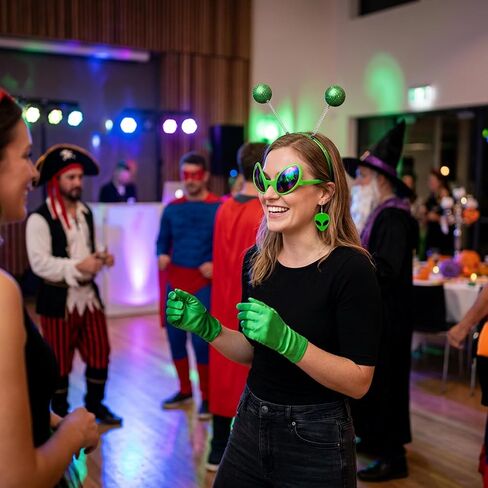 4-Piece Set for Costume Parties,Alien Headband, Alien Accessories for Women, Alien Costume Women with Green Headband, Glasses, Bow Tie, Earrings, Made of Polyester and Plastic Materials in Saudi Arabia