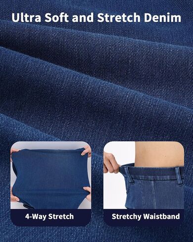 Straight Leg Jeans for Women, Stretch Sweatpant Pull on Jeans Woman High Waisted Tummy Control Breathable Soft Comfy Denim Tall Pants Good for Everyday Wear Inseam 32", Dark Blue, XL in Saudi Arabia