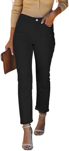 Straight Leg Jeans for Women Spring Summer Stretchy Frayed Hem High Waisted Crop Ankle Denim Pants with Pockets in Saudi Arabia