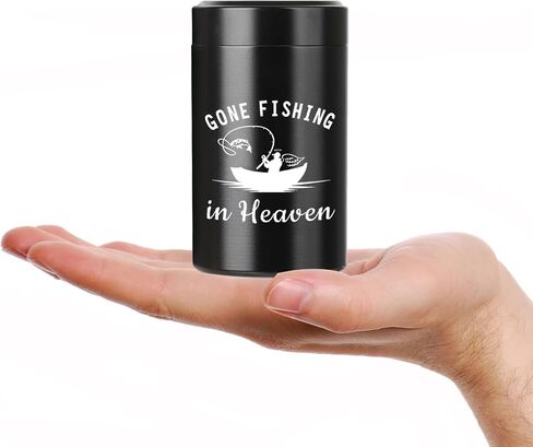Small Urns for Human Ashes 3.54 Inch Mini Cremation Urn for Ashes Adult Aluminum Gone Fishing Mini Urn Memorial Ashes Keepsake Urn Sharing for Female Male-Black in Saudi Arabia
