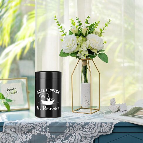 Small Urns for Human Ashes 3.54 Inch Mini Cremation Urn for Ashes Adult Aluminum Gone Fishing Mini Urn Memorial Ashes Keepsake Urn Sharing for Female Male-Black in Saudi Arabia