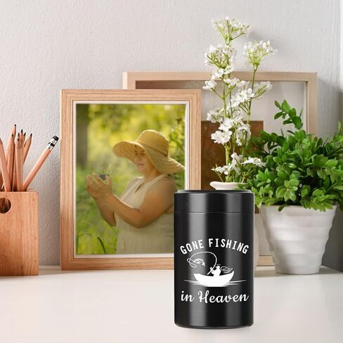 Small Urns for Human Ashes 3.54 Inch Mini Cremation Urn for Ashes Adult Aluminum Gone Fishing Mini Urn Memorial Ashes Keepsake Urn Sharing for Female Male-Black in Saudi Arabia