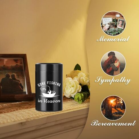 Small Urns for Human Ashes 3.54 Inch Mini Cremation Urn for Ashes Adult Aluminum Gone Fishing Mini Urn Memorial Ashes Keepsake Urn Sharing for Female Male-Black in Saudi Arabia