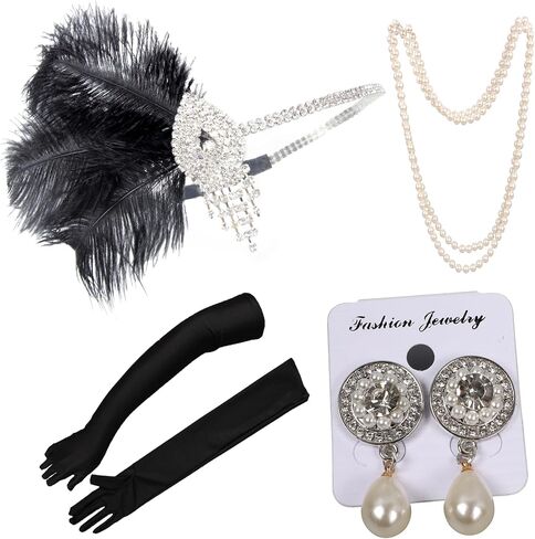 1920s Flapper Accessories Sets Roaring 20s Gatsby Costume Accessories Set for Women (White Crystal) in Saudi Arabia
