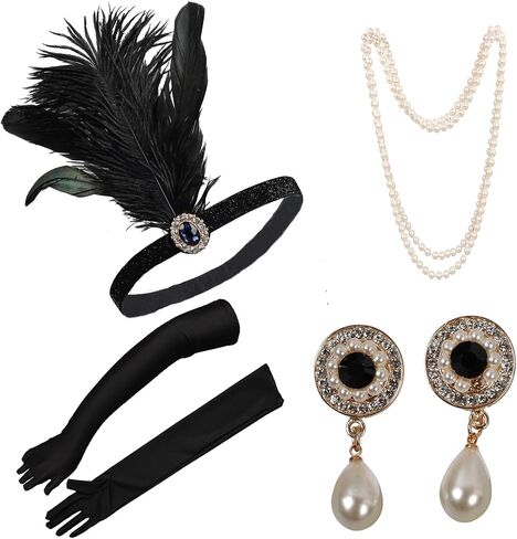 1920s Flapper Accessories Sets Roaring 20s Gatsby Costume Accessories Set for Women (Navy Blue Crystal) in Saudi Arabia