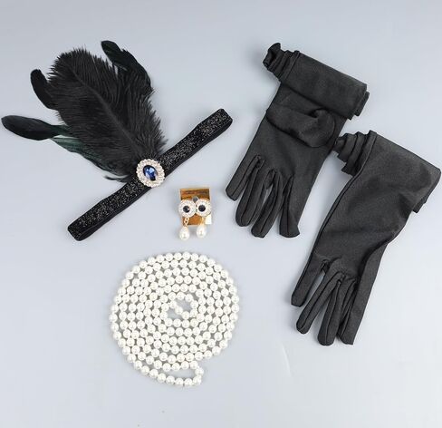1920s Flapper Accessories Sets Roaring 20s Gatsby Costume Accessories Set for Women (Navy Blue Crystal) in Saudi Arabia