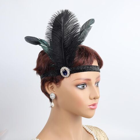 1920s Flapper Accessories Sets Roaring 20s Gatsby Costume Accessories Set for Women (Navy Blue Crystal) in Saudi Arabia
