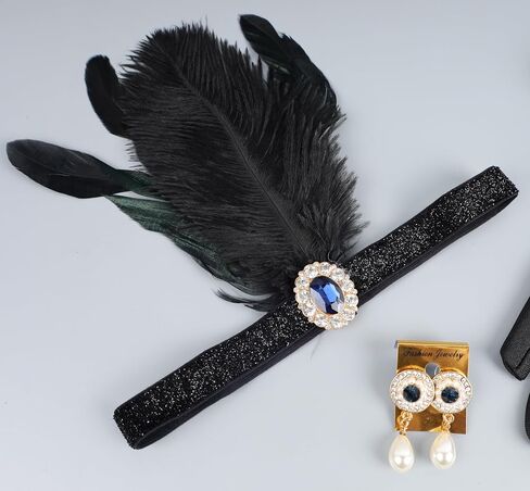 1920s Flapper Accessories Sets Roaring 20s Gatsby Costume Accessories Set for Women (Navy Blue Crystal) in Saudi Arabia