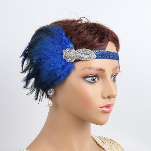 1920s Flapper Accessories Sets Roaring 20s Gatsby Costume Accessories Set for Women (blue feather) in Saudi Arabia