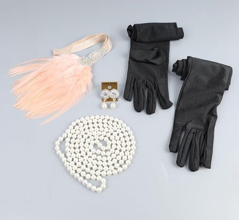 1920s Flapper Accessories Sets Roaring 20s Gatsby Costume Accessories Set for Women (pink feather) in Saudi Arabia