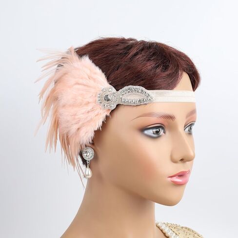 1920s Flapper Accessories Sets Roaring 20s Gatsby Costume Accessories Set for Women (pink feather) in Saudi Arabia