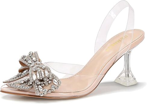 Berness Women's Crystal Bow Clear Slingback Kitten Heels Closed Toe Pumps for Dress, Work, Wedding, Party in Saudi Arabia