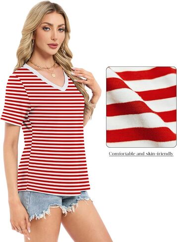 Womens Summer Tops Short Sleeve V Neck T Shirts Dressy Casual Flowy Blouses Plus Size Tunic Work Vacation Boho Outfits in Saudi Arabia