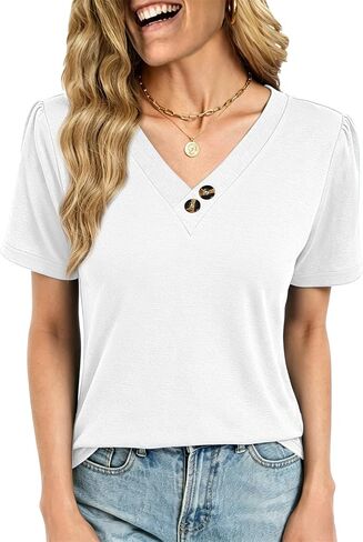 Womens Summer Tops Short Sleeve V Neck T Shirts Dressy Casual Flowy Blouses Plus Size Tunic Work Vacation Boho Outfits in Saudi Arabia