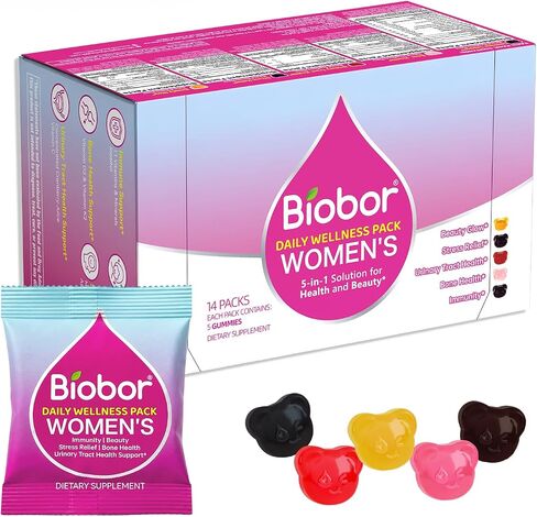 Women’s 30+ Daily Multivitamin Gummy Pack, 14-Day Supply with Biotin & Collagen, Magnesium + Ashwagandha, Cranberry with Vitamin C, D3 + K2 | 5-in-1 Beauty, Mood, Immune & Bone Support in Kuwait