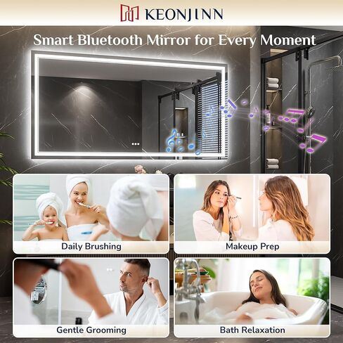 Keonjinn 24" x 30" Lighted Mirrors for Bathroom Wall with Bluetooth Speaker, Frontlit & Backlit LED Bathroom Mirror, Bluetooth Mirror Bathrooms with Dimmable 3-Color Lights, Tempered Glass, Anti-Fog in Saudi Arabia