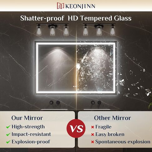 Keonjinn 24" x 30" Lighted Mirrors for Bathroom Wall with Bluetooth Speaker, Frontlit & Backlit LED Bathroom Mirror, Bluetooth Mirror Bathrooms with Dimmable 3-Color Lights, Tempered Glass, Anti-Fog in Saudi Arabia