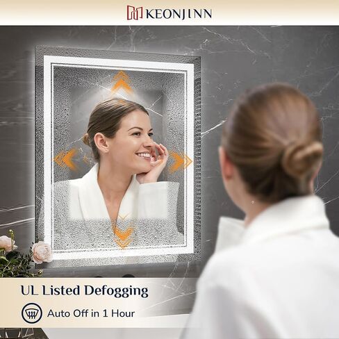 Keonjinn 24" x 30" Lighted Mirrors for Bathroom Wall with Bluetooth Speaker, Frontlit & Backlit LED Bathroom Mirror, Bluetooth Mirror Bathrooms with Dimmable 3-Color Lights, Tempered Glass, Anti-Fog in Saudi Arabia