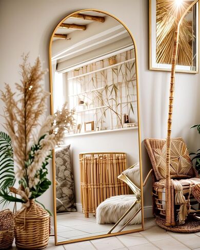 Antok 58" x19" Arched Full Length Floor Mirror, Gold Aluminum Frame, Free Standing/Wall Mount/Leaning for Bedroom, Living Room, Dressing Room in Saudi Arabia