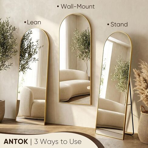 Antok 58" x19" Arched Full Length Floor Mirror, Gold Aluminum Frame, Free Standing/Wall Mount/Leaning for Bedroom, Living Room, Dressing Room in Saudi Arabia