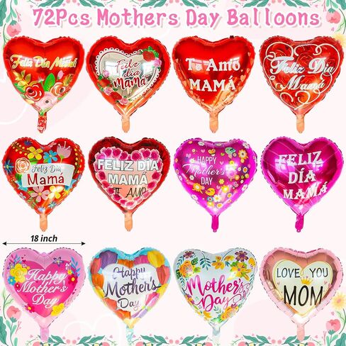 36Pcs Mother's Day Balloons, Happy Red Heart Mom Foil Mylar Day Balloons for Best Mom Ever Birthday Party Decoration in Kuwait