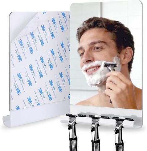 SANTOO Fog Free Shower Mirror, Fogless for Shaving & Washing Your Face - 3M Adhesive with 3 Razor Holders, Shatter-Resistant & Space-Saving (White) in Saudi Arabia