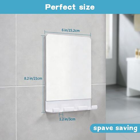 SANTOO Fog Free Shower Mirror, Fogless for Shaving & Washing Your Face - 3M Adhesive with 3 Razor Holders, Shatter-Resistant & Space-Saving (White) in Saudi Arabia