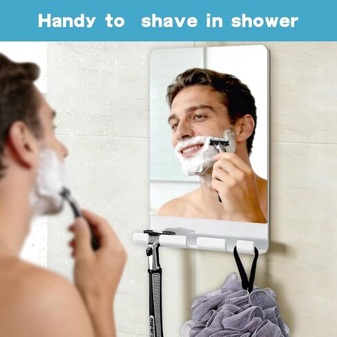 SANTOO Fog Free Shower Mirror, Fogless for Shaving & Washing Your Face - 3M Adhesive with 3 Razor Holders, Shatter-Resistant & Space-Saving (White) in Saudi Arabia