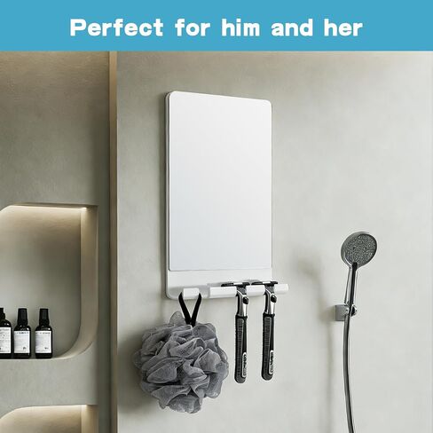 SANTOO Fog Free Shower Mirror, Fogless for Shaving & Washing Your Face - 3M Adhesive with 3 Razor Holders, Shatter-Resistant & Space-Saving (White) in Saudi Arabia