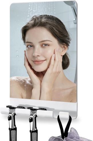 SANTOO Fog Free Shower Mirror, Fogless for Shaving & Washing Your Face - 3M Adhesive with 3 Razor Holders, Shatter-Resistant & Space-Saving (White) in Saudi Arabia