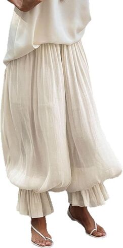 Wide Leg Elegant Bubble Hem Pants Loose Fit High Waist Long Baggy Trousers Soft Casual Trendy Bottoms in Saudi Arabia