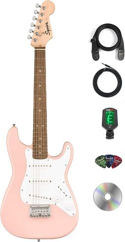 Fender Squier 3/4 Size Kids Mini Stratocaster Electric Guitar Learn-to-Play Bundle with Amp, Cable, Tuner, Strap, Picks, Fender Play Online Lessons, and Austin Bazaar Instructional DVD - Dakota Red in Kuwait
