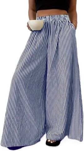 Women's Wide Leg Pants Lazy Temperament, Striped Casual Straight Leg Wide Leg Pants in Kuwait