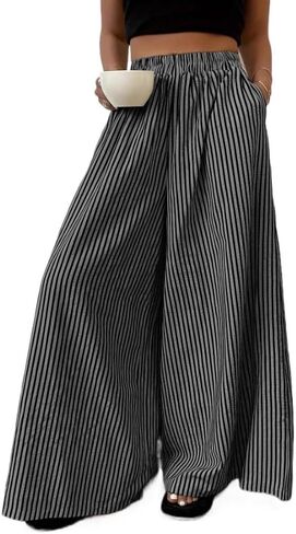 Women's Wide Leg Pants Lazy Temperament, Striped Casual Straight Leg Wide Leg Pants in Kuwait