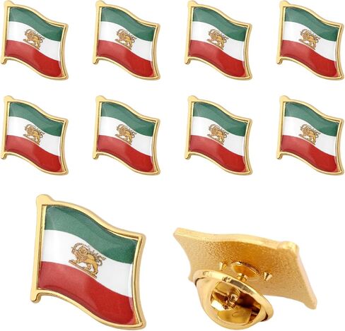 10pcs Iran Persia Flag Lapel Pins, Persian Iranian Lion Sun and Crown Pin Badge Metal Enamel Brooch for Decor Souvenir Gifts in Kuwait