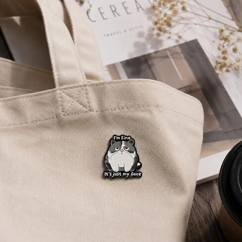 Funny Sass Cat Pin - Enamel Humorous Quotes Pins Brooch with "I'm Fine. It's Just My Face." for Backpacks, Jackets, Hats. Cute Animal Brooches Gift for Cats Lovers, Adults in Saudi Arabia